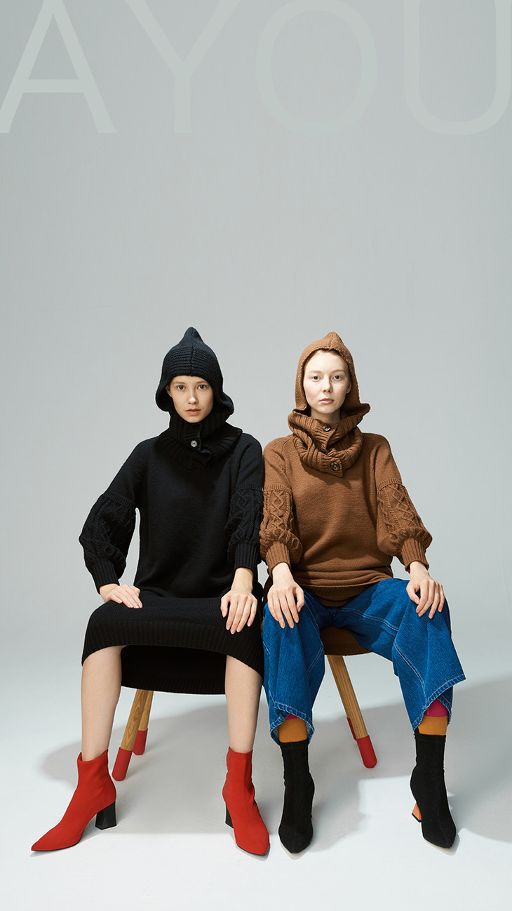 阿尤原创女装2019秋冬新款纯色毛织连帽连衣裙a194w18220