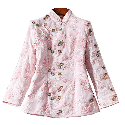 ZSM-181111秋季新款修身旗袍上衣水溶绣花加厚夹棉唐装外套 商品图4