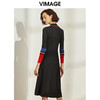 VIMAGE纬漫纪秋新品时尚撞色半高领针织衫优雅气质连衣裙女V1201802 商品缩略图4