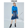 VIMAGE纬漫纪女装秋复古摩登褶皱修身显瘦蝙蝠袖单上衣套头V1213811 商品缩略图1