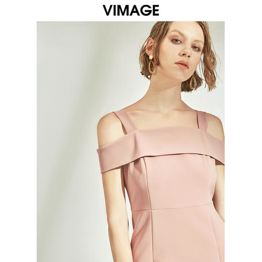 VIMAGE纬漫纪女装甜美一字肩修身收腰开叉连衣裙显瘦V1207844 商品图2