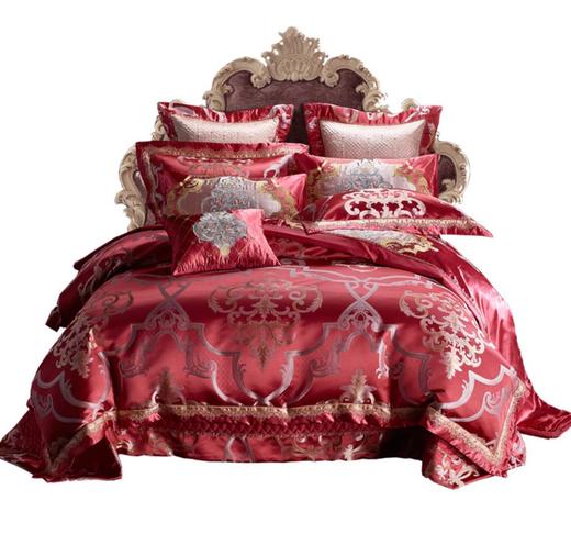 【婚庆套件】。欧式婚庆床上用品全棉四件套 奢华红色结婚贡缎提花 商品图2