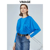 VIMAGE纬漫纪女装秋复古摩登褶皱修身显瘦蝙蝠袖单上衣套头V1213811 商品缩略图0