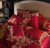 【婚庆套件】。中式婚庆床上用品 60S长绒棉刺绣大红宫廷风被套 商品缩略图1