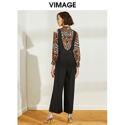 VIMAGE纬漫纪女装秋冬新品个性豹纹半高领气质显瘦连体阔腿裤V1207821 商品图4
