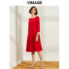 VIMAGE纬漫纪女装秋冬新品大气优雅收腰一字领红色连衣裙显瘦V1277806 商品缩略图1