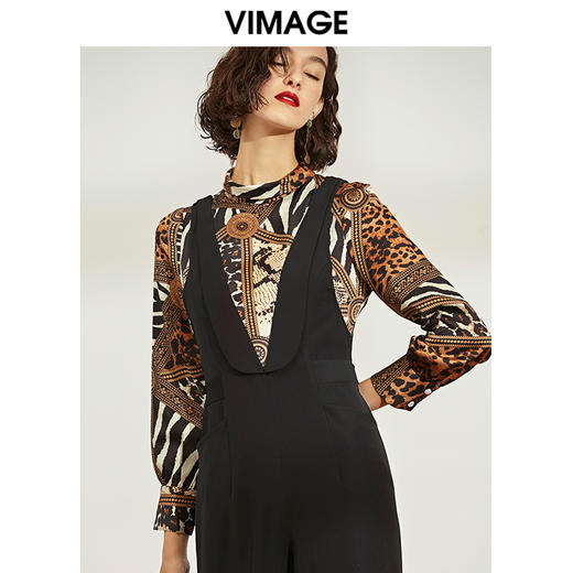 VIMAGE纬漫纪女装秋冬新品个性豹纹半高领气质显瘦连体阔腿裤V1207821 商品图2