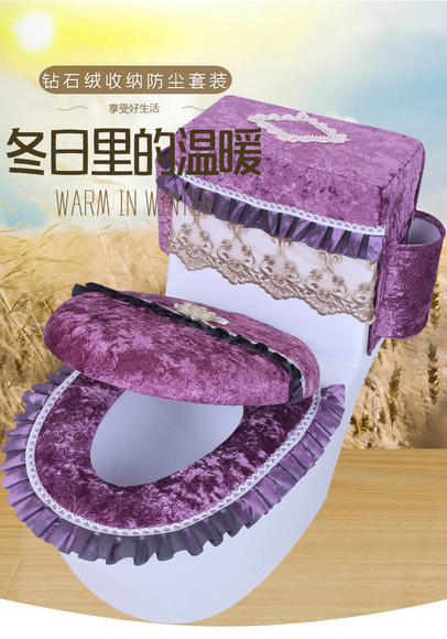 PDD新款欧式金钻绒防水马桶坐垫套装 商品图2