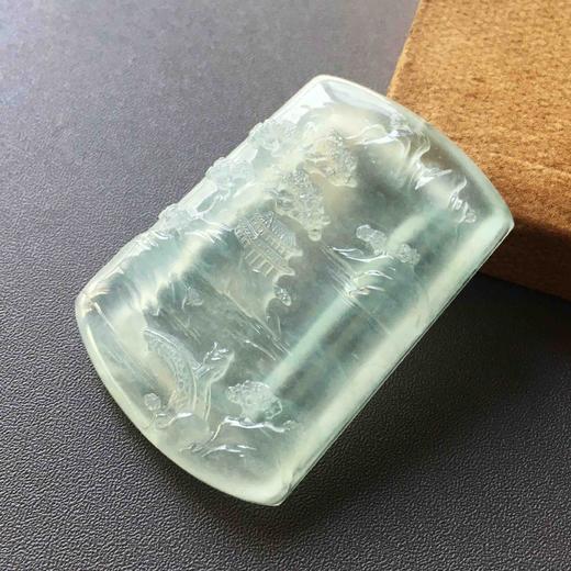 高冰种淡晴水翡翠山水雕牌 商品图1