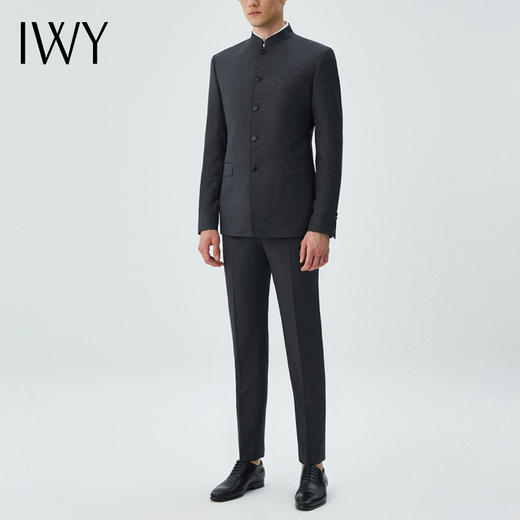 中灰色100%羊毛经典立领中山装西装 rmb4e162