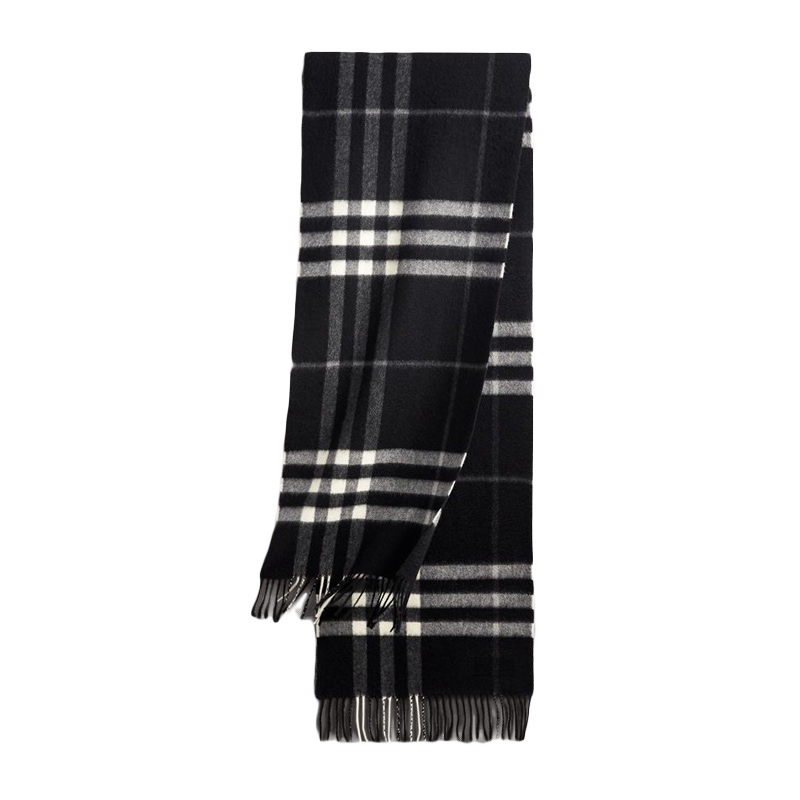 【香港直邮】Burberry 巴宝莉 男士黑色羊绒流苏格纹围巾 4030500JPY带授权招加盟代理