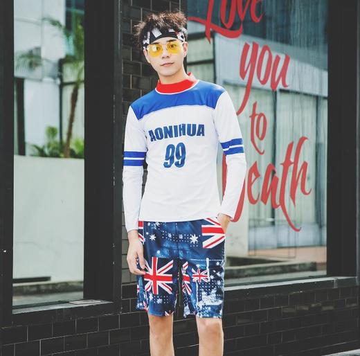 【泳衣】*新长袖分体沙滩裤男士游泳衣跑男防晒休闲泳装 商品图1