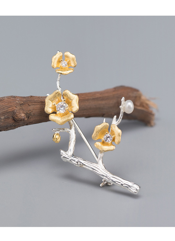 xyf-xz17029新款s925银镶嵌珍珠梅花树枝胸针tzf