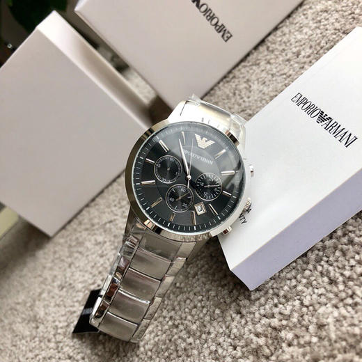 原单阿玛尼emporioarmani手表男士精钢表带经典时尚商务休闲银色圆形