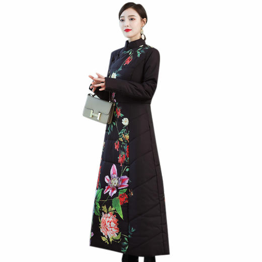 F-NE5288秋季超长款过膝民族风印花羽绒棉衣外套 商品图4