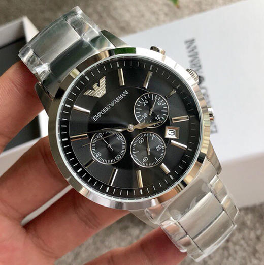 原单阿玛尼emporioarmani手表男士精钢表带经典时尚商务休闲银色圆形