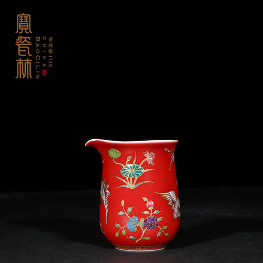 宝瓷林玫瑰红釉描金瑞鹤石榴杯 商品图3