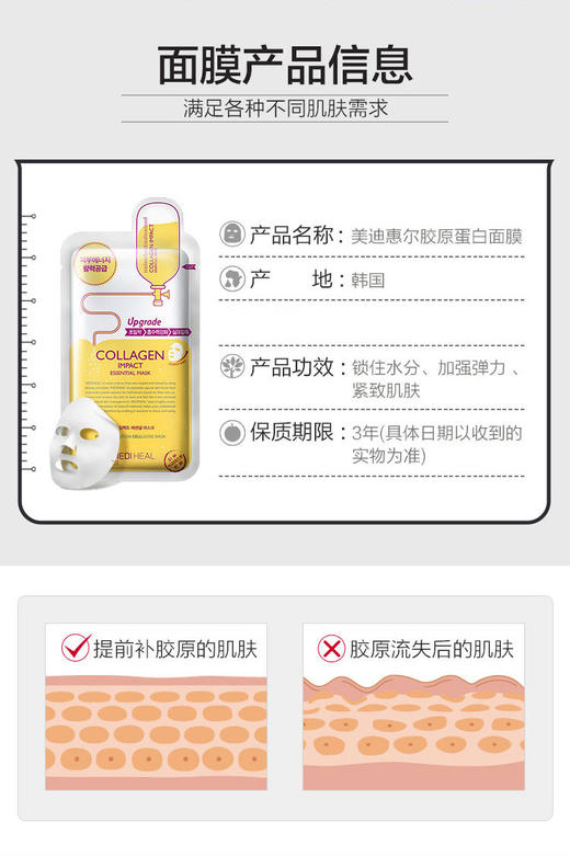 韩国美迪惠尔MEDIHEAL胶原蛋白面膜 10片/盒JPY带授权招加盟代理 商品图2