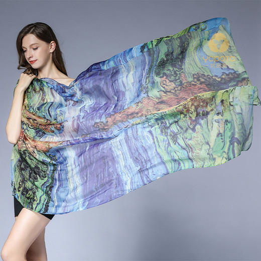 优品堂“如花似锦”桑蚕丝喷绘真丝巾长围巾 商品图11