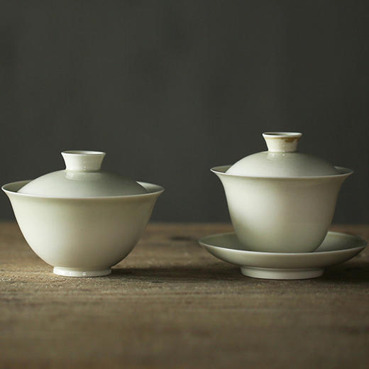 陶瓷功夫茶具.草木灰釉敬茶碗.小号带底托盖碗 商品图4