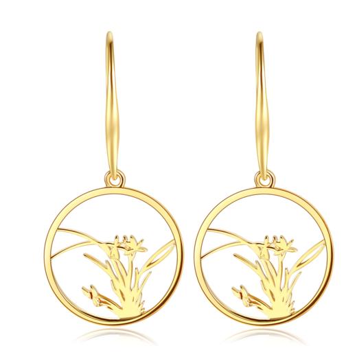 兰花团扇纯银镀18K金耳坠 商品图2