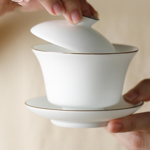 陶瓷功夫茶具.定窑白三才碗茶杯 商品图0