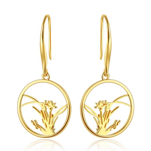 兰花团扇纯银镀18K金耳坠 商品图4