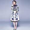 JSM-N609-8803欧美时尚修身长袖方领中长款印花连衣裙 商品缩略图4