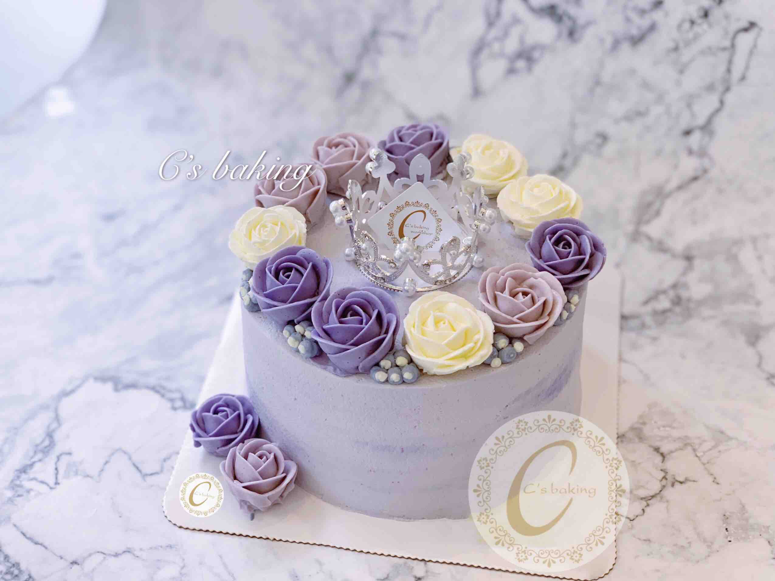 小皇冠+韩式裱花 忌廉蛋糕（紫色系）（默认自提，收费配送请联系客服）