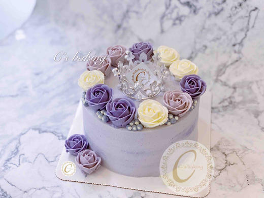 小皇冠+韩式裱花 忌廉蛋糕（紫色系）（默认自提，收费配送请联系客服） 商品图0