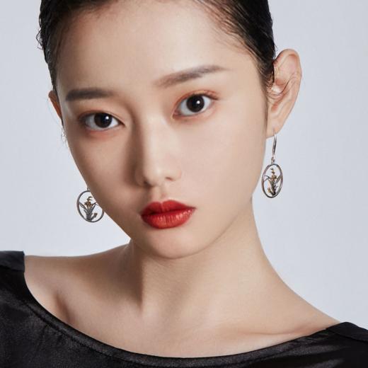 兰花团扇纯银分色镀金耳坠 商品图0