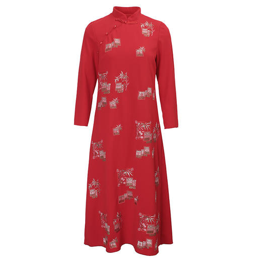 OG-52872秋冬新款名族风立领日常盘扣修腰长款重工刺绣大码连衣裙 商品图4