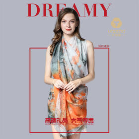 优品堂“水墨朦胧”桑蚕丝精品喷绘雪纺真丝巾长围巾