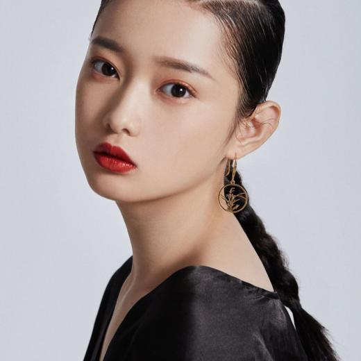 兰花团扇纯银镀18K金耳坠 商品图1