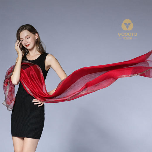 优品堂“桃花情缘”真丝羊毛刺绣长围巾 商品图14