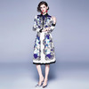 JSM-N609-8803欧美时尚修身长袖方领中长款印花连衣裙 商品缩略图1