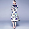 JSM-N609-8803欧美时尚修身长袖方领中长款印花连衣裙 商品缩略图3