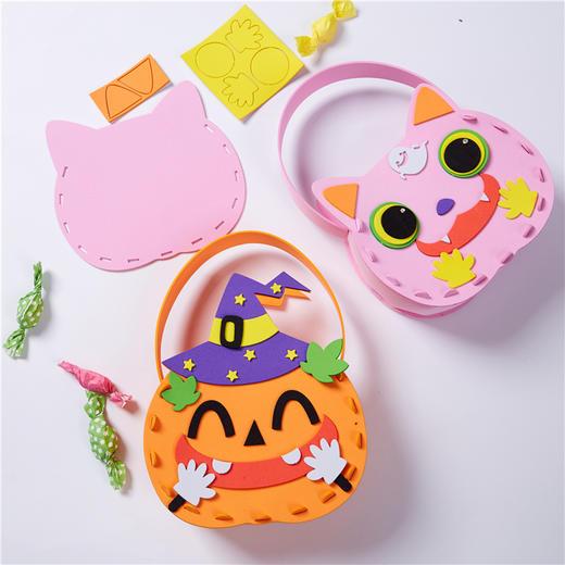 万圣节儿童无纺布手提南瓜讨糖袋幼儿园手工diy材料包自制礼物袋 商品图4