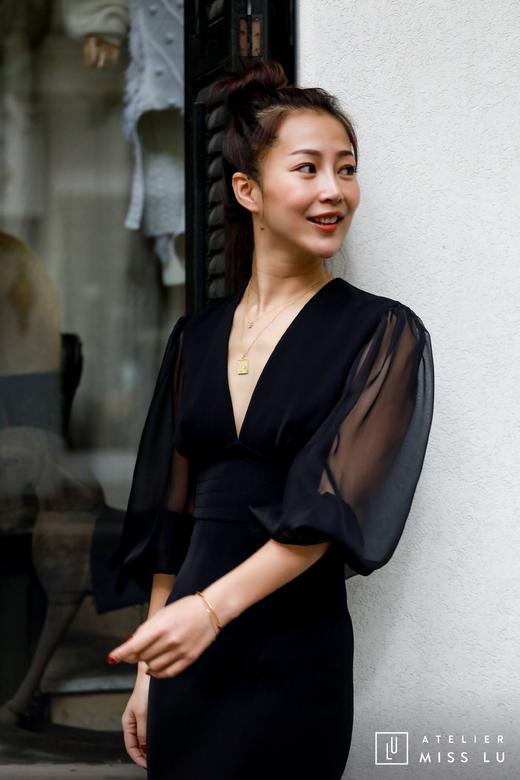 AtelierMissLu / Marsha-光泽黑欧根纱拼接连身裙 商品图2