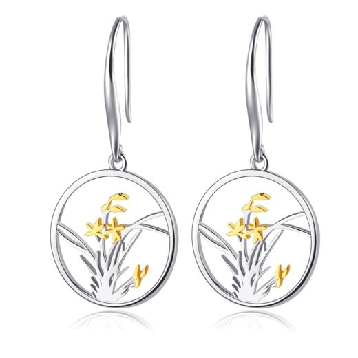 兰花团扇纯银分色镀金耳坠 商品图4