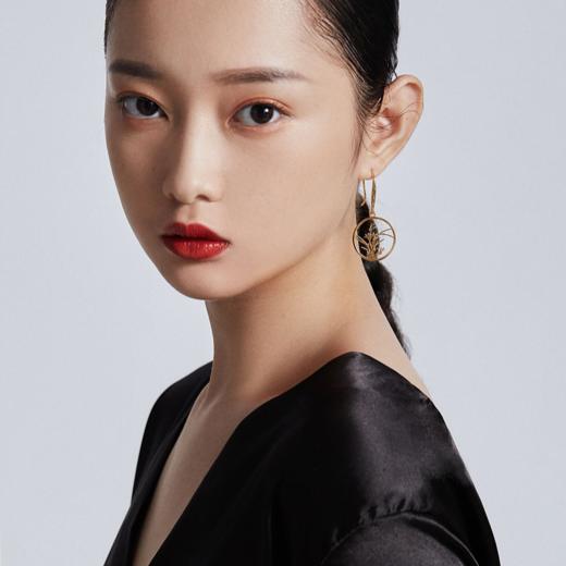 兰花团扇纯银镀18K金耳坠 商品图5