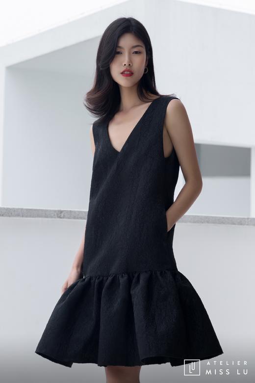 AtelierMissLu / Christy -黑色下摆褶皱装饰背心裙 商品图13