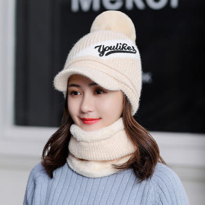 鸭舌时尚帽子韩版加绒围脖保暖鸭舌帽户外骑行针织毛线帽 商品图1