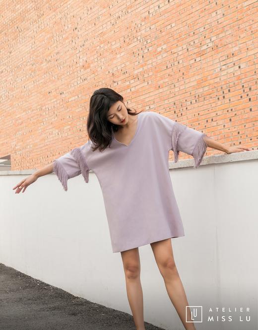AtelierMissLu / Eileen-香芋紫袖口流苏V领连身裙 商品图14