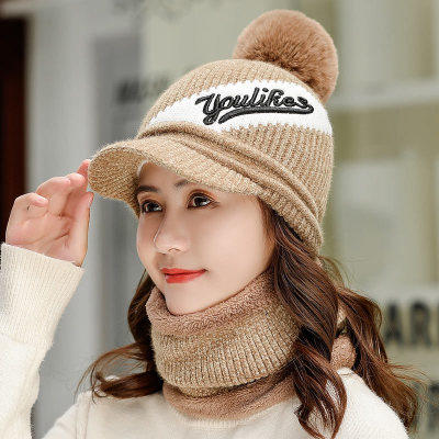 鸭舌时尚帽子韩版加绒围脖保暖鸭舌帽户外骑行针织毛线帽 商品图2