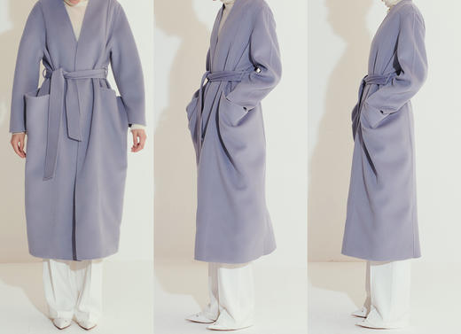 HIDEMI 雾霾蓝山羊绒大衣/腰带立体口袋设计感/高支高克重山羊绒 商品图9