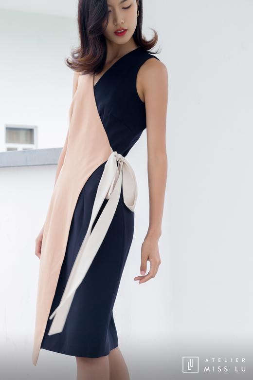 AtelierMissLu / Hayley-三色拼接侧带连身裙 商品图12