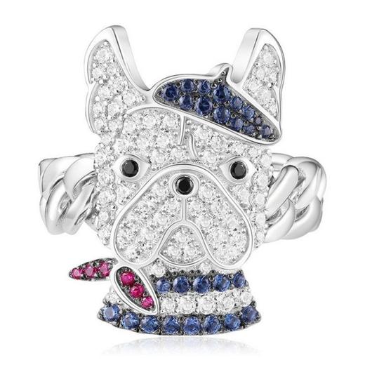 双11【香港直邮】APM MONACO 女士银镶晶钻深蓝DOGGY宽戒指 A18929M M 商品图0