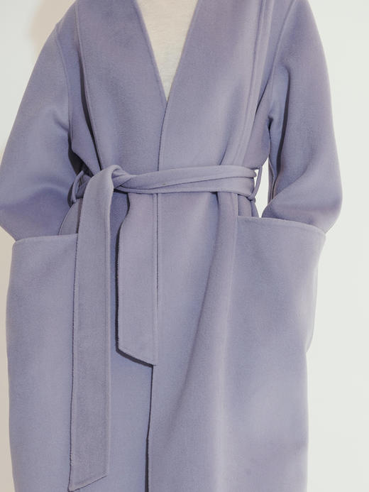 HIDEMI 雾霾蓝山羊绒大衣/腰带立体口袋设计感/高支高克重山羊绒 商品图10