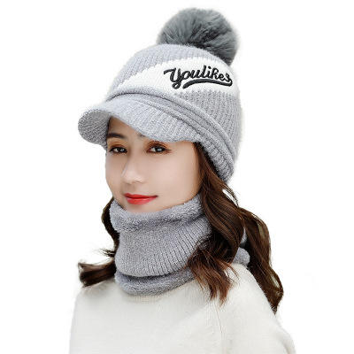 鸭舌时尚帽子韩版加绒围脖保暖鸭舌帽户外骑行针织毛线帽 商品图4